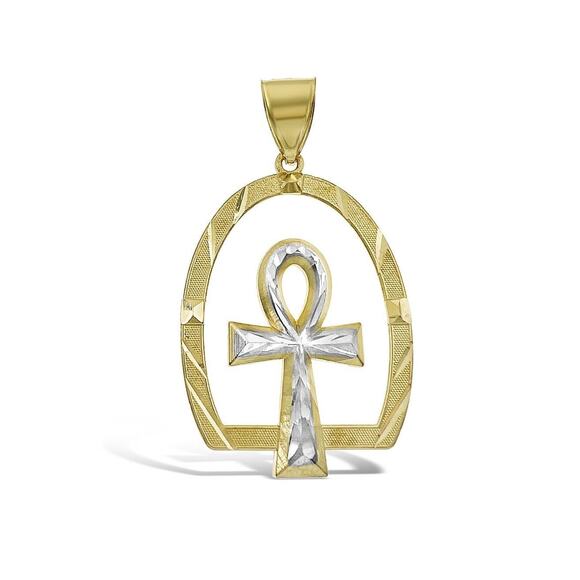 Egyptian Ankh Cross Pendant 10k Yellow Gold Mens Charm 2 inch - Picture 1 of 4